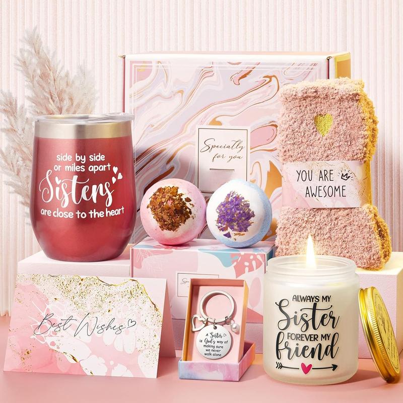 Sisters Gifts from Sister Mothers Day Gifts for Sister from Brother,  Friend Birthday Gifts for Sister in Law Soul Sister, Friend Gifts for Women Birthday Gift Basket for Sister with  Tumbler