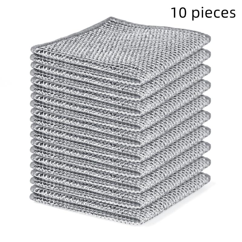 Wire Dishwashing Rag, 10pcs Non Scratch Steel Wool Scrubber, Kitchen Accessories Cleaning Pads, Stainless Steel Miracle Cleaning Cloths, Multipurpose Household Cleaning Tools for Kitchen