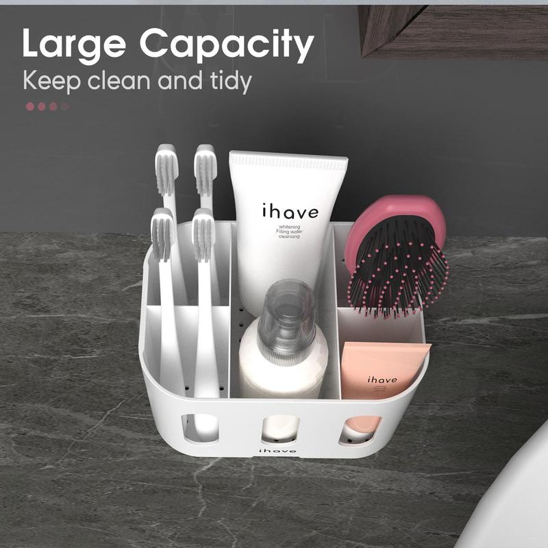 Large Capacity Toothbrush Holder, 1 Count Solid Color Drain Storage Hanging Rack, Multi-grid Bathroom Organizer for Home Bathroom Kitchen, Home Essentials, Bathroom Accessories