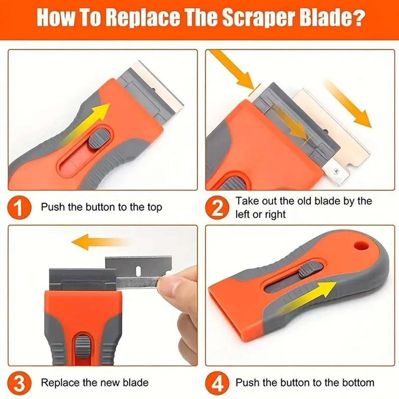 Retractable Cleaning Scraper with Replacement Head, Telescopic Adjustable Cleaning Scraper Tool for Removing Labels, Stickers, Decals and Paint from Glass and Stove, Cleaning Scraper Tools