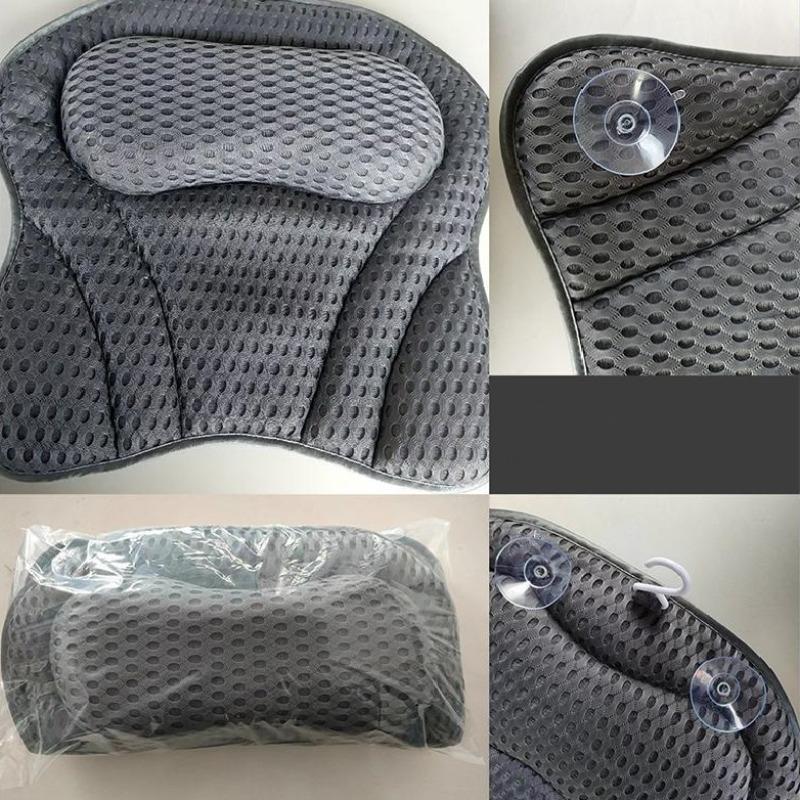 Bathtub Mesh Massage Pillow, Solid Color Breathable Anti-slip Shower Pillow, Comfortable SPA Non-slip Neck and Back Cushion with Suction Cup, Bath Shower Accessories