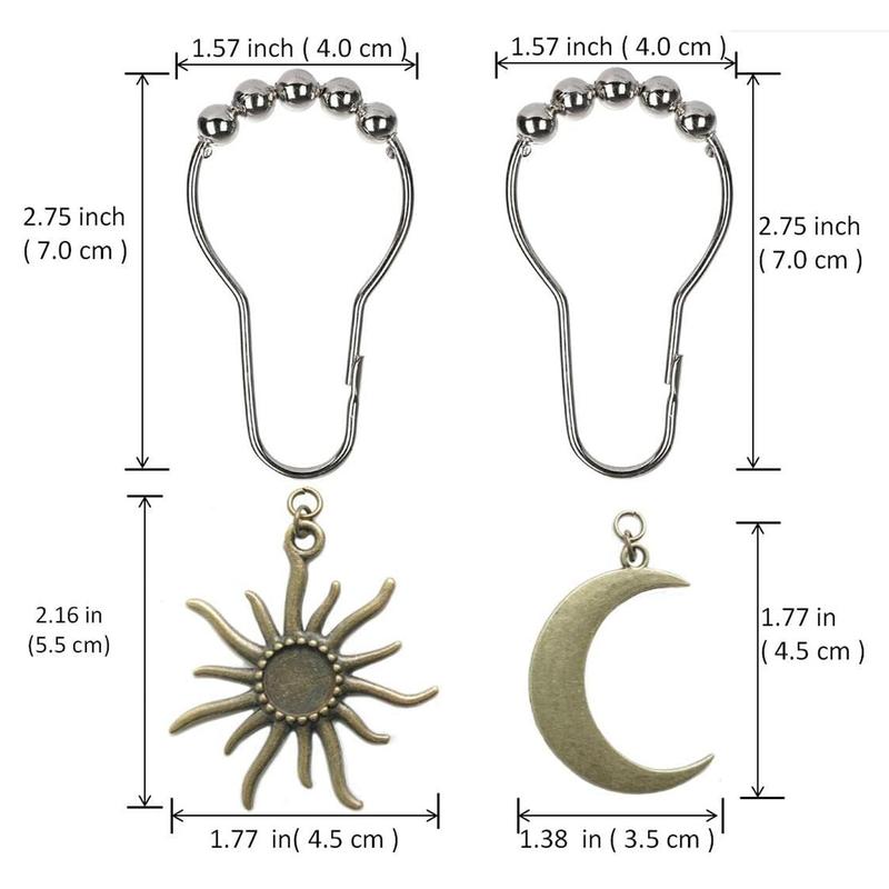 Moon & Sun Design Shower Curtain Hook, 12pcs set Iron Shower Curtain Hook, Decorative Shower Curtain Hook, Bathroom Accessories, Bathroom Supplies for Home Bathroom