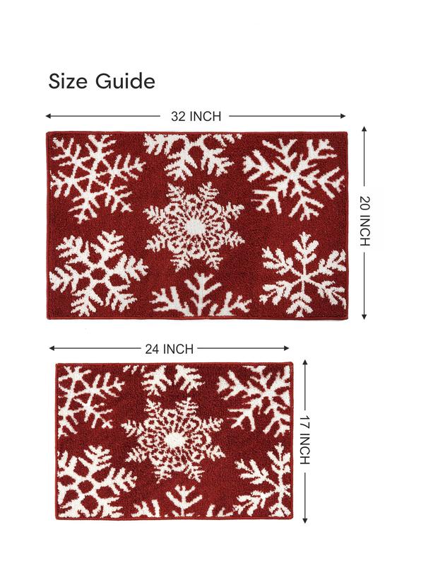 Christmas Bathroom Rugs Sets 2 Piece, Extra Soft & Absorbent, Non Slip Shower Mat, Machine Washable - Snowflake