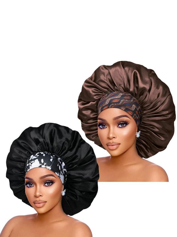 Women's Elegant Leopard & Flower Graphic Hair Bonnets, 2pcs set Trendy Soft Comfort Sleeping Bonnets, Stylish All-match Accessories for Women & Girls