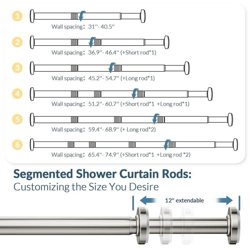 AmazerBath Spring Tension Shower Curtain Rod, 31-75 Inches Heavy Duty Shower Curtain Rod Rust Proof Bathroom Curtain Rod