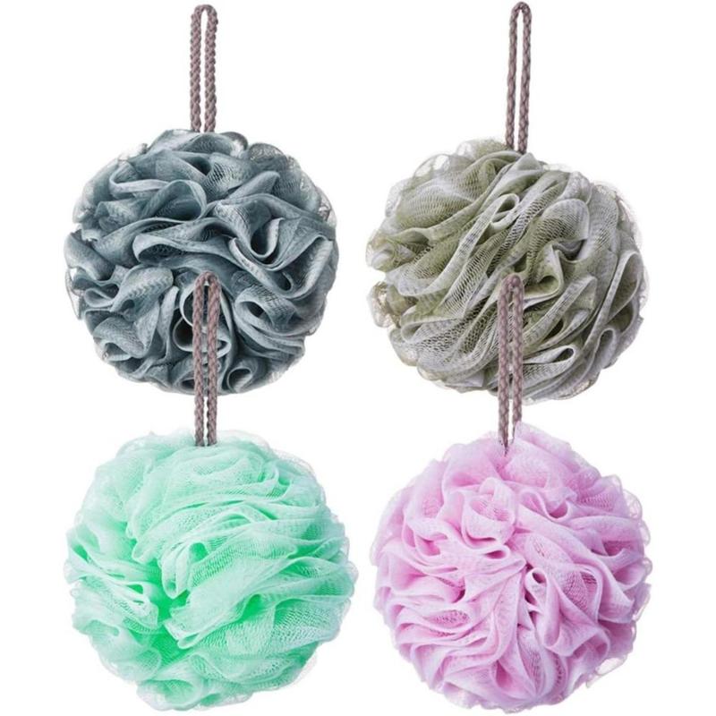 Loofah Bath Sponge Luffa Loufa Body Scrubber Mesh Pouf Shower Ball Exfoliating Shower Sponge Pack of 4 (60g pcs)(Creative Life Pavilion) Accessories