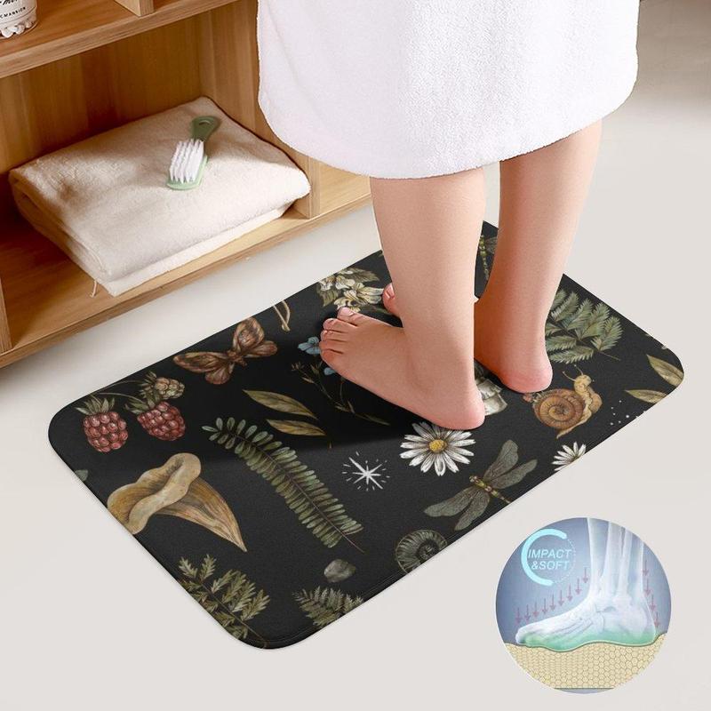 Soft Bathroom Mat, 2 Counts Mushroom Fern Forest Botanical Pattern Bathroom Mat, Non-slip Bath Mat, Absorbent Microfiber Bathroom Mat, Bathroom Accessories