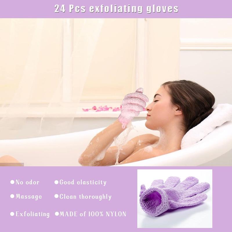 Shower Gloves, 24 Pcs Exfoliating Bath Gloves with Hanging Loop for Beauty Spa Massage, Skin Shower Body Scrubber. Suitable for Women Men