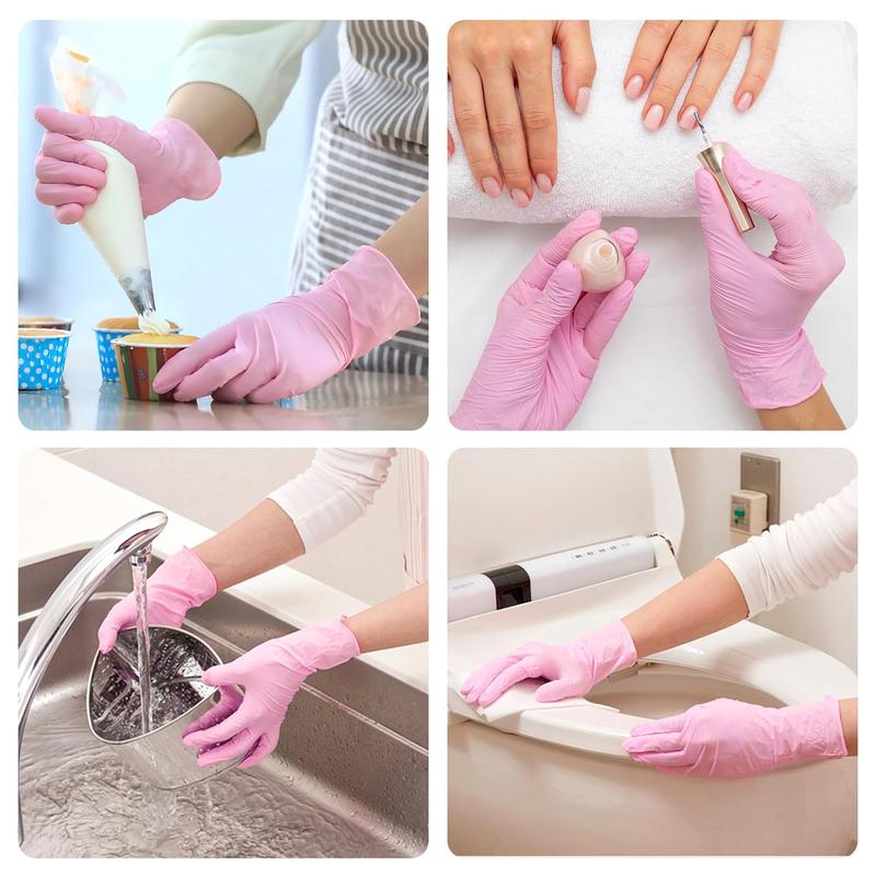 Disposable Gloves, 3-mil,   Gloves Disposable Latex Free, Gloves for Cleaning & Esthetician, Pink Rubber Gloves, Pink Cleaning Gloves, , 50-ct Box (Medium)