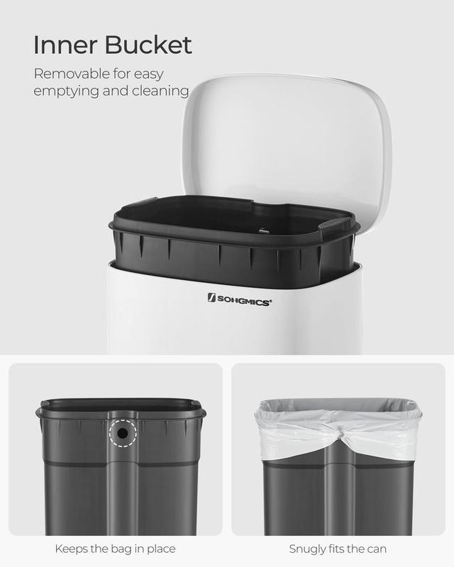 SONGMICS HOME Trash Can with Lid, 8 Gallon (30L) Garbage Can, Stainless Steel Small Waste Bin with Step Pedal and Inner Bucket, Soft Close, Kitchen cool trashcan