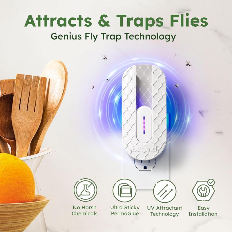 BugMD Fly Trap Indoor, Gnat Traps for House Indoor, Fruit Fly Trap, Gnat Killer Indoor, Plug in Bug Catcher, Indoor Fly Trap, Insect Traps Indoor, Fly Traps Indoor for Safer Home, Fruit Fly Killer Plug-In Flying Insect Trap Set Insect Trap Set