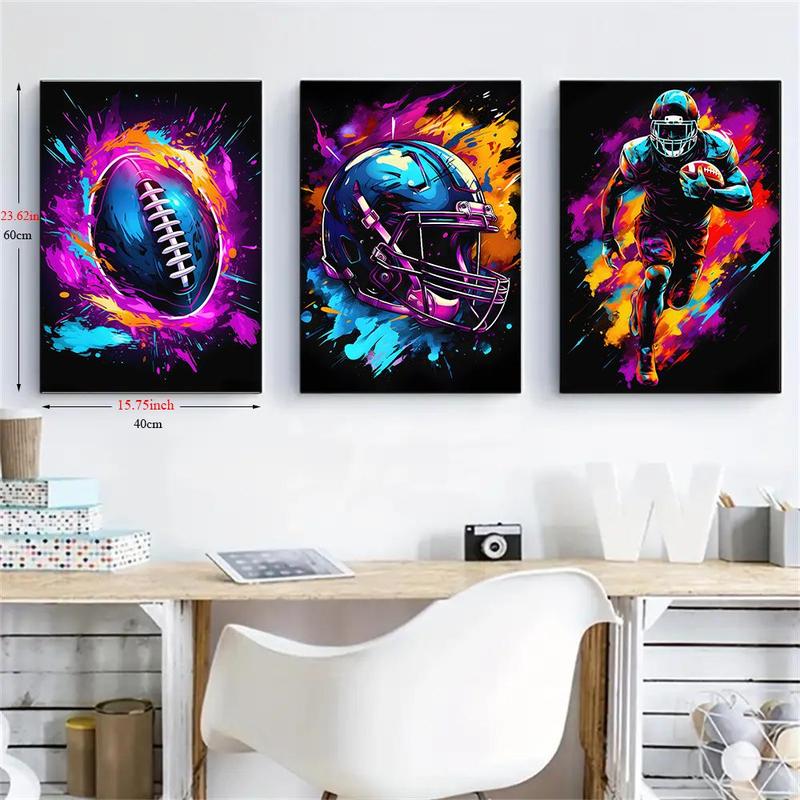 Sports Pattern Wall Art Poster without Frame, 3 Counts set Modern Canvas Print, Wall Art Decorative Painting for Home Living Room Bedroom