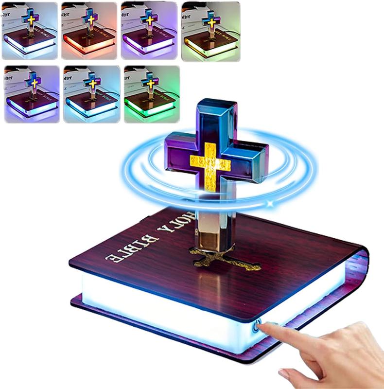 Levitating Cross Lamp Floating Bible Night Light Colorful Magnetic Levitation Cross Ornament Glowing Cross Light Home Desk Decoration