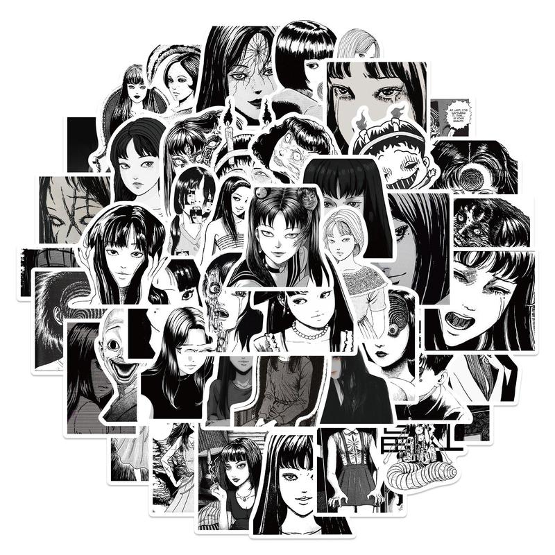 Anime Girl Pattern Sticker, 50pcs set Black and White Self Adhesive Sticker, DIY Sticker for Gift Greeting Card Water Bottle Laptop Phone