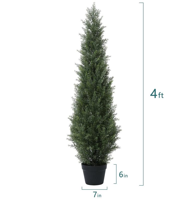 2-Pack 4ft Artificial Cedar Topiary Trees with Solar Lights – UV-Resistant Faux Cypress Plants for Outdoor and Front Porch Decor, Perfect Housewarming Gift