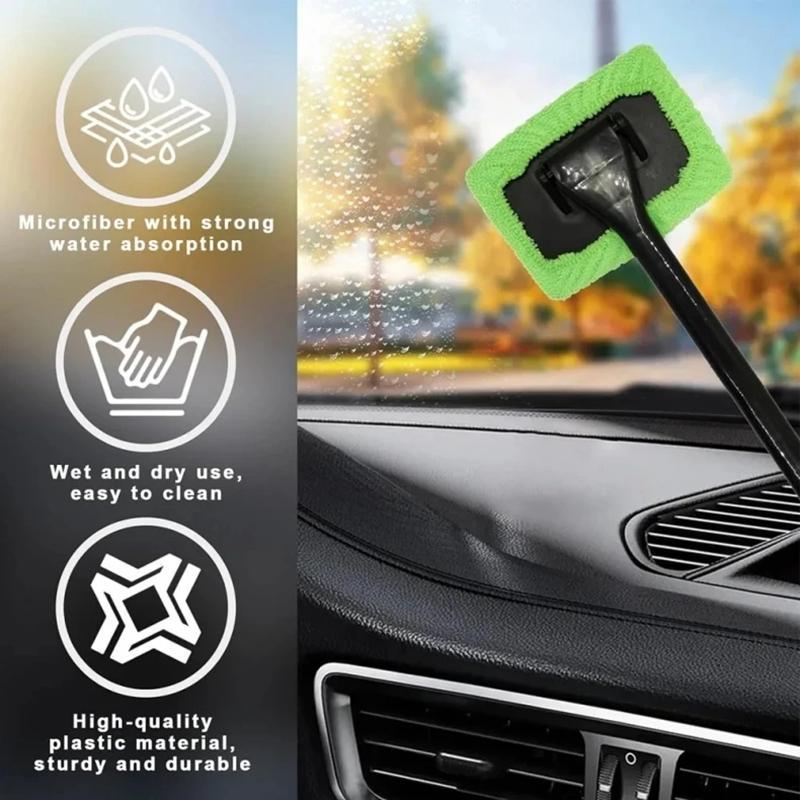 Car Windshield Cleaning Brush, Long Handle Car Glass Cleaning Brush, Wet and Dry Wipe Glass Cleaning Brush, Car Cleaning Tool, Perfect Car Accessories