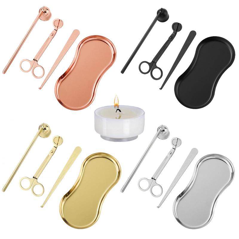 Mini Candle Wick Tool Set, 4 Counts set Stainless Steel Candle Wick Cutter & Candle Holder & Candle Tool Tray & Hook, Candle Accessories Set