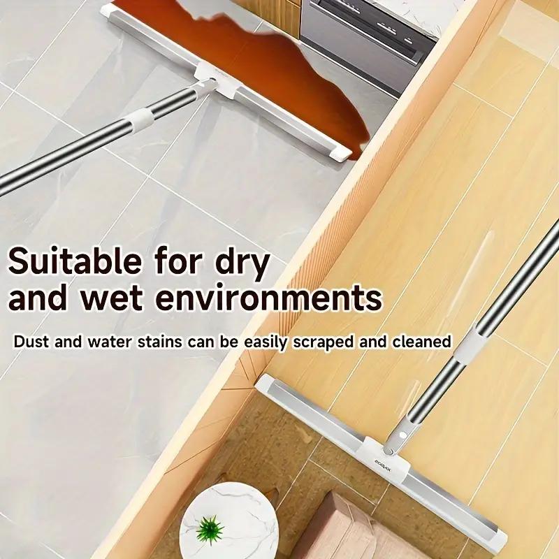 Joybos 15.75inch Long-Handle Home Silicone Floor Scraper with Squeegee and Magic Sweep for Windows, Glass, Bathrooms, Walls, and Kitchen - Suitable for Dry and Wet Environments