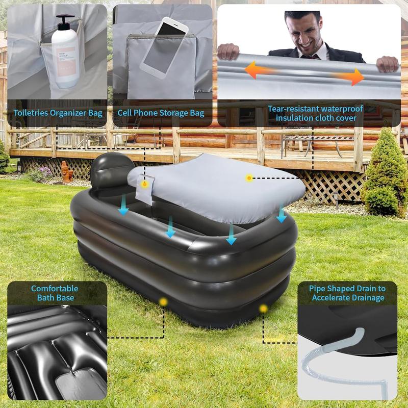 Portable Bathtub Adult,Ice Bath Tub For Athletes,Inflatable Bathtub Including Air Pump,Easy To InflateDrainage,Cold Plunge Tub,Portable Tub For Home ,Hot BathIce Bath (dark grey)