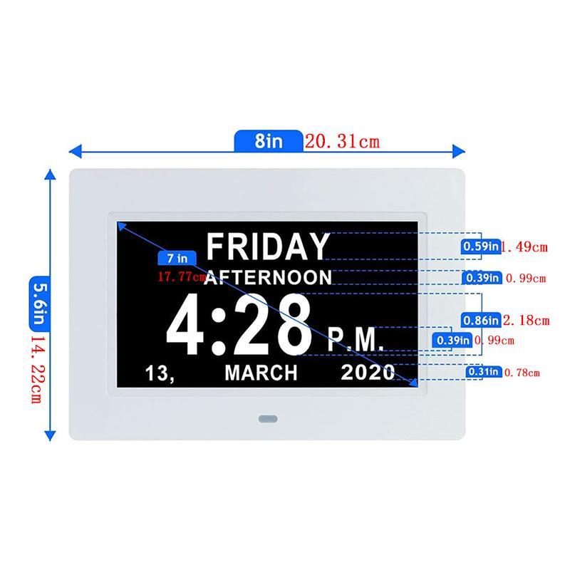 7 Inch Digital Calendar Clock, 1 Count Multi-language Large Day and Month Date Clock for Elderly with Auto-dimming