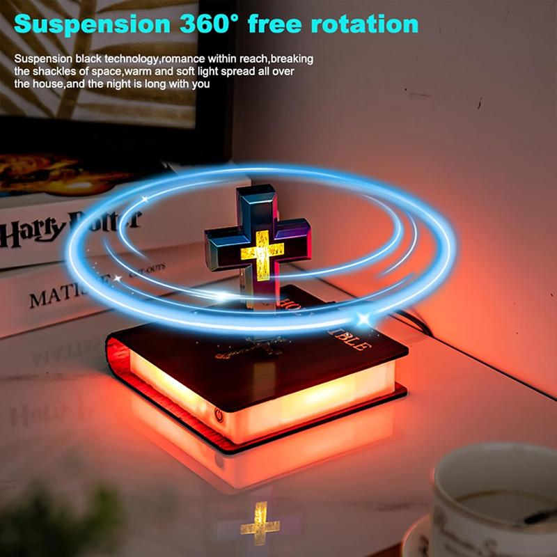 Levitating Cross Lamp Floating Bible Night Light Colorful Magnetic Levitation Cross Ornament Glowing Cross Light Home Desk Decoration