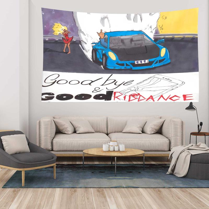 Juic Flag 3x5ft Wrld Goodbye Good Riddance Rapper Tapestry Magic Car Wall Hanging Banner Bedroom Living Room Dorm Garage Man Cave Decoration