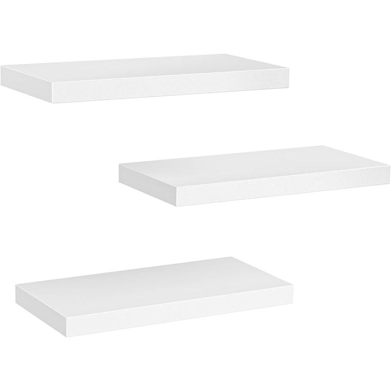 Floating Shelves, Wall Shelves for Bathroom Living Room Bedroom Kitchen Decor, White Shelves with Invisible Brackets Set of 3