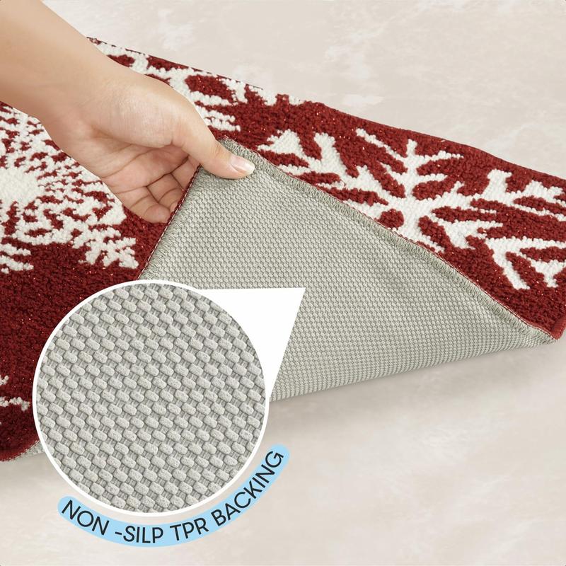 Christmas Bathroom Rugs Sets 2 Piece, Extra Soft & Absorbent, Non Slip Shower Mat, Machine Washable - Snowflake