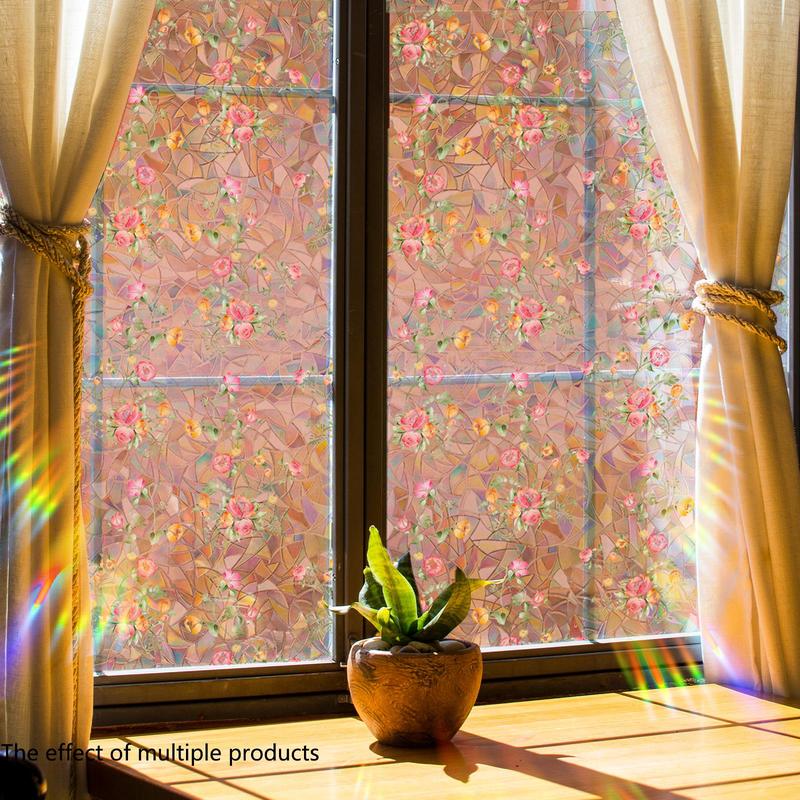 Floral Pattern Window Sticker, Self Adhesive Decorative Window Film, Removable Window Flower Design  Decal, Flower Design Window Glass Decoration for Living Room & Bedroom, Fall Decor