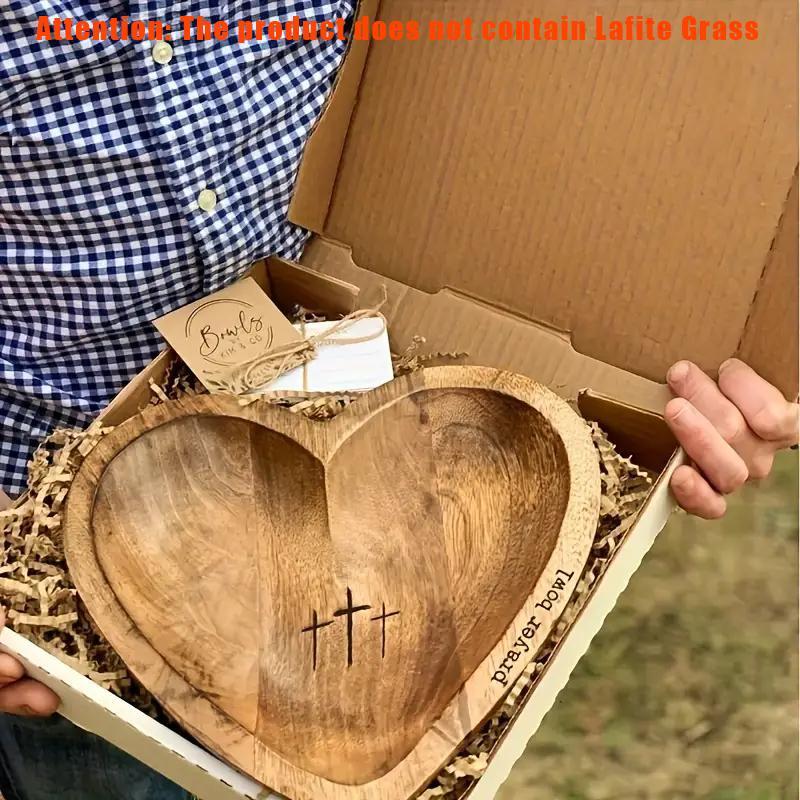 Wooden Heart Shaped Prayer Bowl, Wooden Heart Shaped Prayer Bowl with Cross Engraving, Home Decor for Living Room, Bedroom, Prayer Room