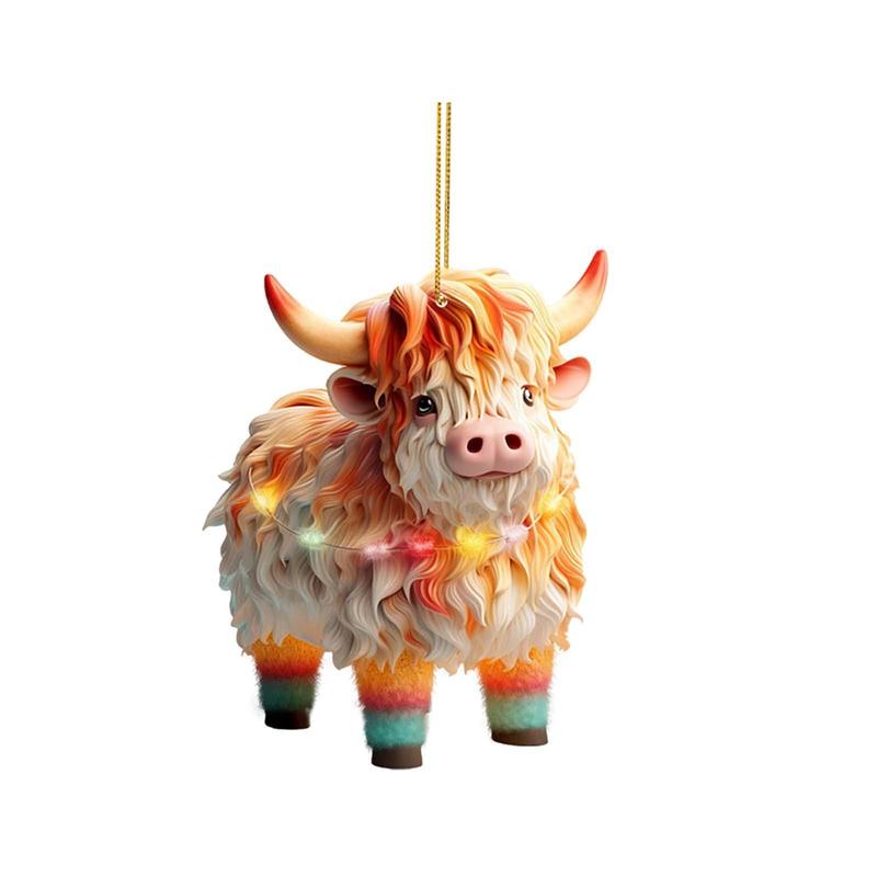 Highland Cow Design Christmas Tree Hanging Ornament, 1 Count Creative Acrylic Hanging Decoration, Festive Decorations for Home Party