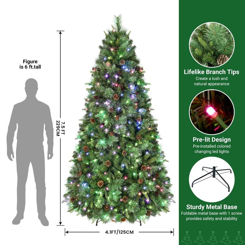 Live Only SHareconn 2024 Pre-Lit Snow Flocked RGB Lights Christmas Tree, 4 5 6 7.5FT with Remote Control, Multi-Color Lights, Xmas Decor