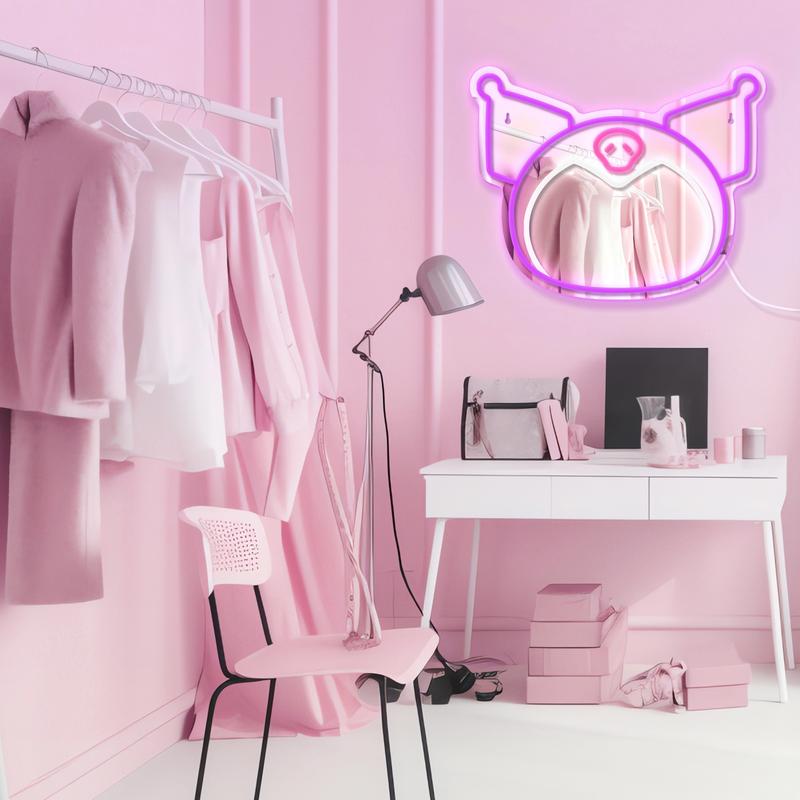 Home DecorMirror anime face shape Mirror, BedroomWall Mirror, Anime Neon Sign for DresserLocker Room,Living Room, Neon Light upAcrylic Mirror