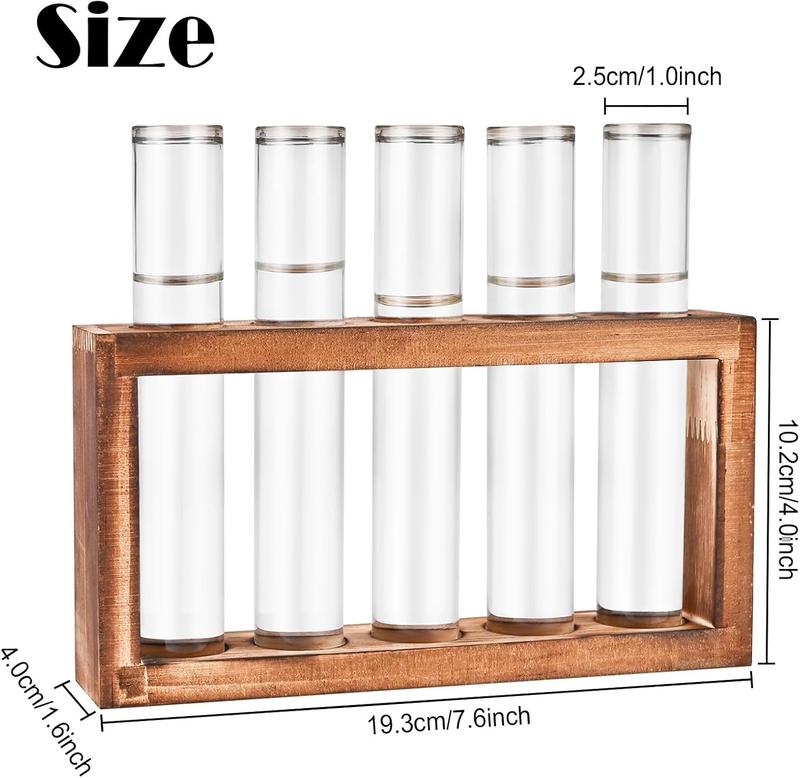 Desktop Glass Plant Propagation Station with 5 Test Tubes in Wooden Stand Hydroponic Plants Cutting Office Home Decoration Terrarium