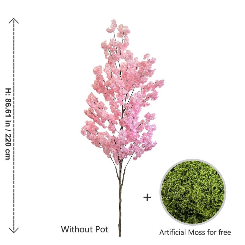 Artificial Cherry Tree Plant without Pot, 1 Count Faux Flower with Realistic Moss, Indoor Faux Plant for Wedding Home Office Decoration