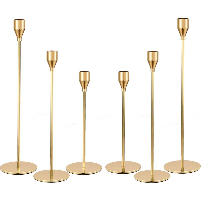 joybest Candle Holder Set of 6, Gold Candlestick Holders for Taper Candles, Taper Candle Holders Fits 3 4 Inch Candle for Wedding, Party, Anniversary or Home Decor