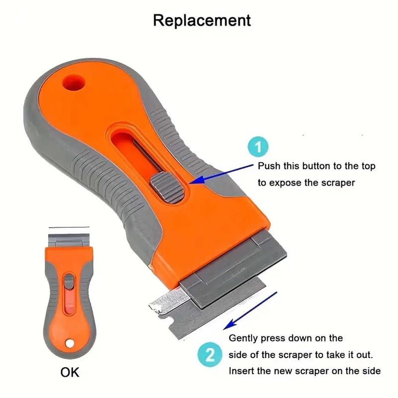 Retractable Cleaning Scraper with Replacement Head, Telescopic Adjustable Cleaning Scraper Tool for Removing Labels, Stickers, Decals and Paint from Glass and Stove, Cleaning Scraper Tools