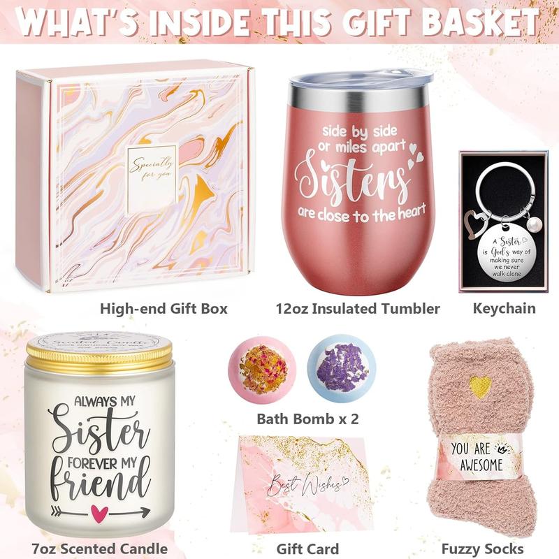 Sisters Gifts from Sister Mothers Day Gifts for Sister from Brother,  Friend Birthday Gifts for Sister in Law Soul Sister, Friend Gifts for Women Birthday Gift Basket for Sister with  Tumbler