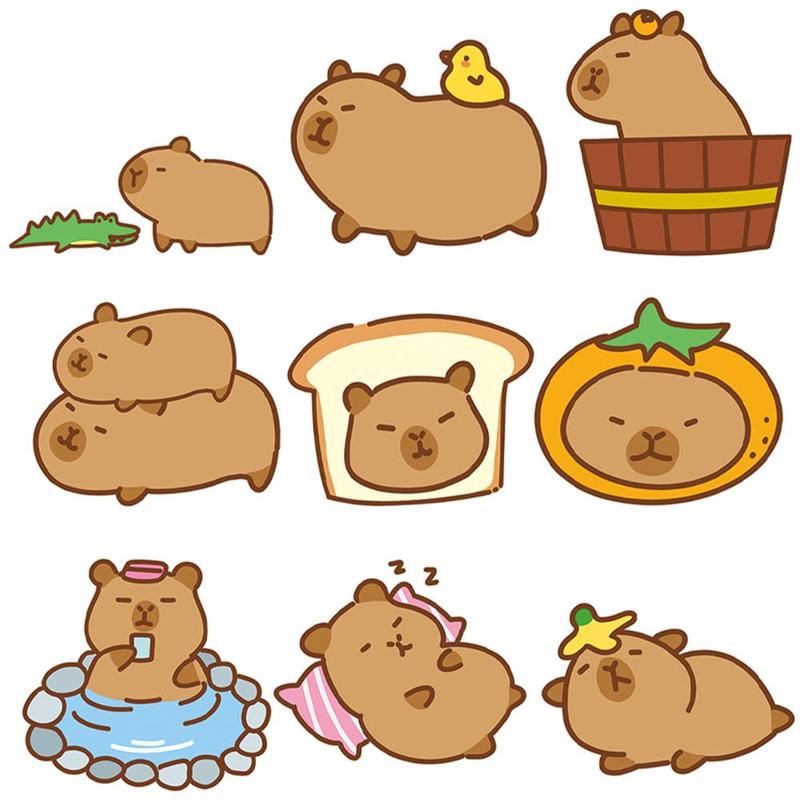 Cartoon Capybara Pattern Sticker, 50pcs set Waterproof Self Adhesive Decor Paper, Decor Sticker for Gift Greeting Card & Water Bottle & Laptop