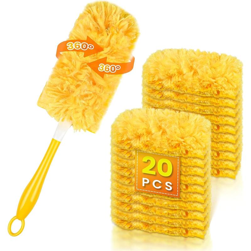 20 Count 360 Duster Pads for Swiffer Duster Refill, Multisurface Heavy Duty Duster Replacements with 1 Handle, Disposable Feather Dusters for Cleaning Pet Set