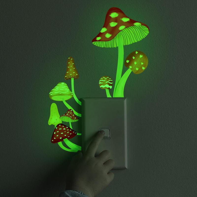 2pcs set Mushroom Pattern Switch Sticker, Creative Glow-in-the-dark Wall Sticker, Removable Wall Decal For Home Decor