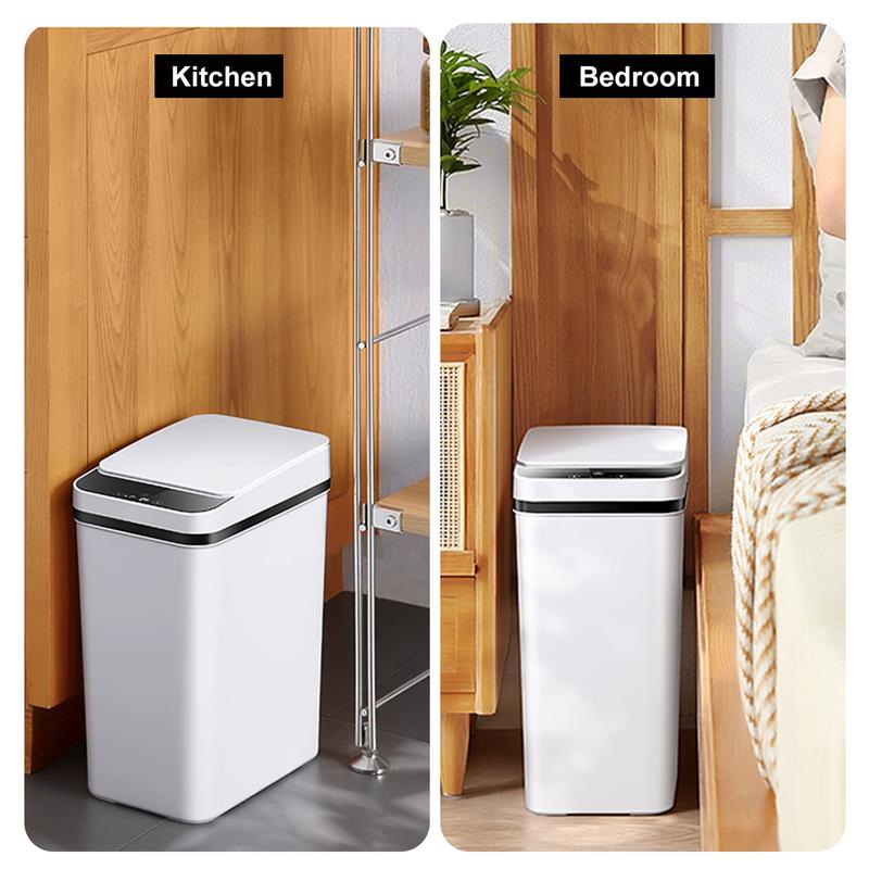 2 PACK - 2.5 Gallon Smart Trash Can Sensor Motion Slim Touchless Bathroom Trash Can - Skinny Trash Bin with Lid - Electric, Narrow, Plastic, Auto Open - Small Automatic Garbage Can (White)