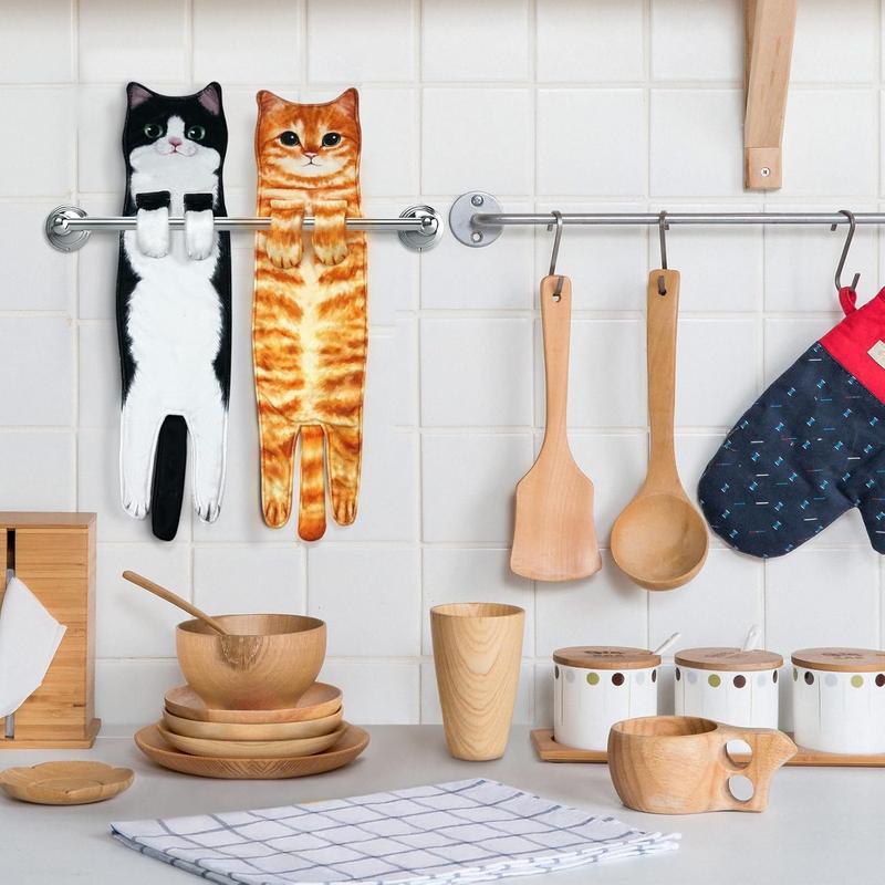 Funny Cat Hand Towels for Kitchen Bathroom - Cute Decoration Hanging Towels Super Absorbent Soft - Housewarming Birthday Mothers Day Gifts for Women and Cat Lovers dish cloth Hangable