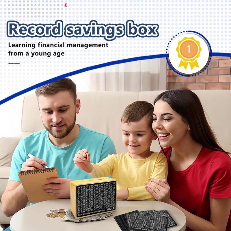 Cash Vault Wooden Savings Box 10000-Money Saving Box with Counter|Kakeibo Money Box,Customizable Targets Piggy Bank|10000 Savings Challenge Box,Money Cash Box for Adults  (Wood Color)