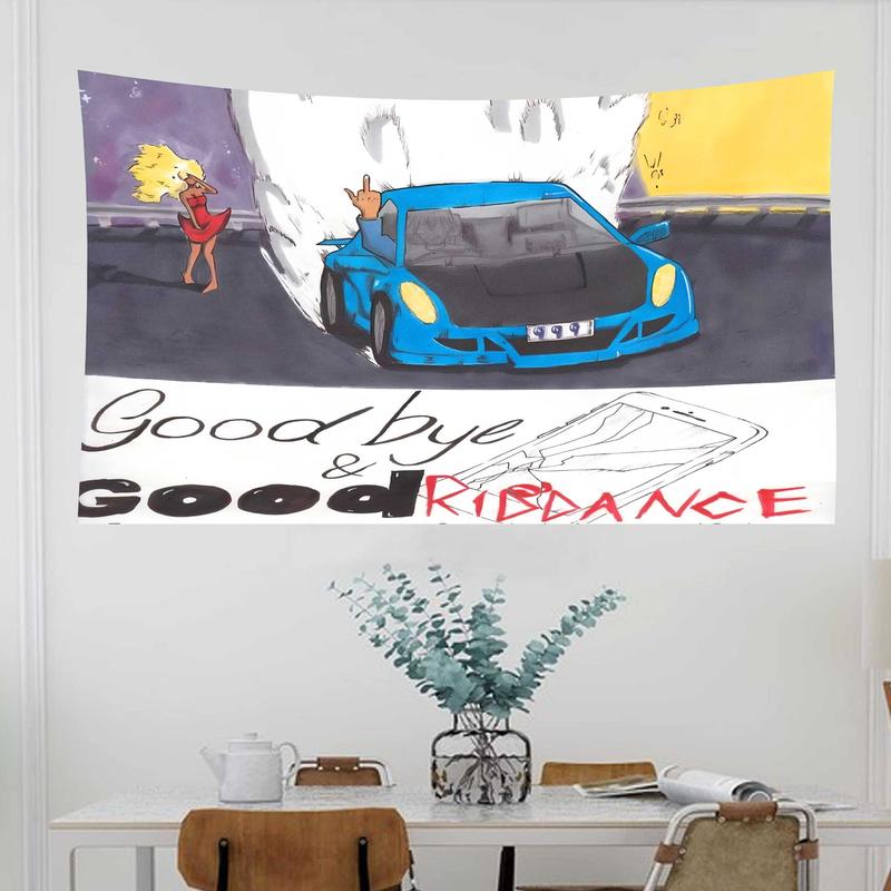 Juic Flag 3x5ft Wrld Goodbye Good Riddance Rapper Tapestry Magic Car Wall Hanging Banner Bedroom Living Room Dorm Garage Man Cave Decoration