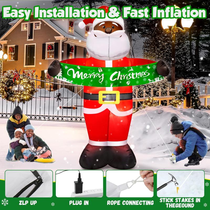 Santa Claus Design Inflatable Christmas  Ornaments Decoration, 1 Count Outdoor Inflatable Decoration with Built-in Led Light, Holiday Decor for Home Garden Party