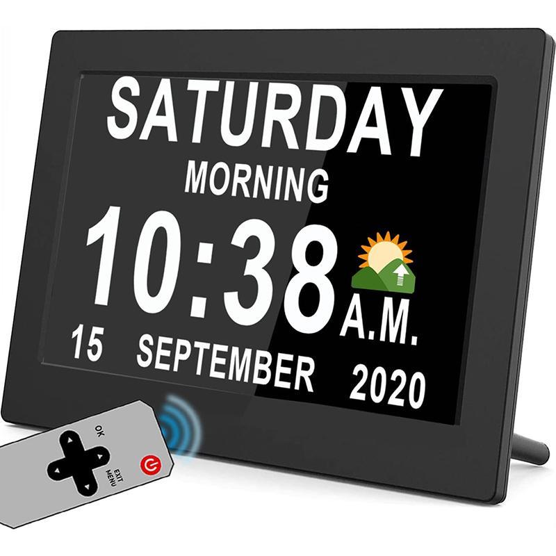 7 Inch Digital Calendar Clock, 1 Count Multi-language Large Day and Month Date Clock for Elderly with Auto-dimming