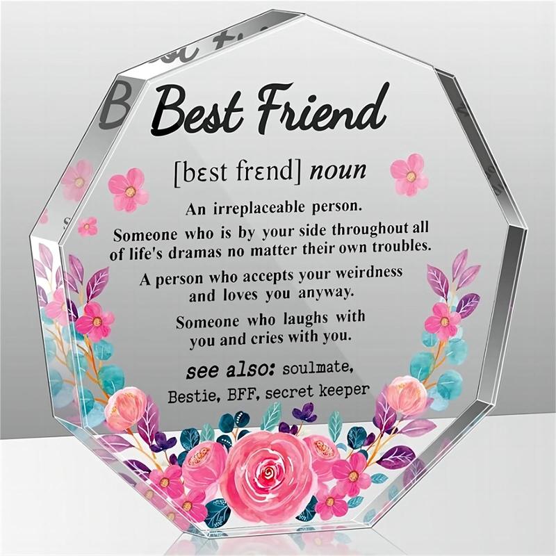 Acrylic Polygon Shaped Desktop Decor, Floral & Letter Pattern Decorative Ornament for Home Decoration, Gifts for Friends, Home Decor