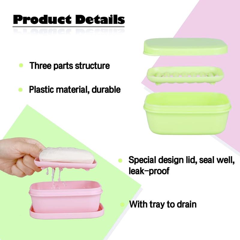 Soap Travel Container Portable Soap Case Leakproof Soap Box Soap Saver Dish Soap Bar Holder for Camping, Outdoor, Bathroom, Shower, Gym, Hiking (2count-Pink, Green)