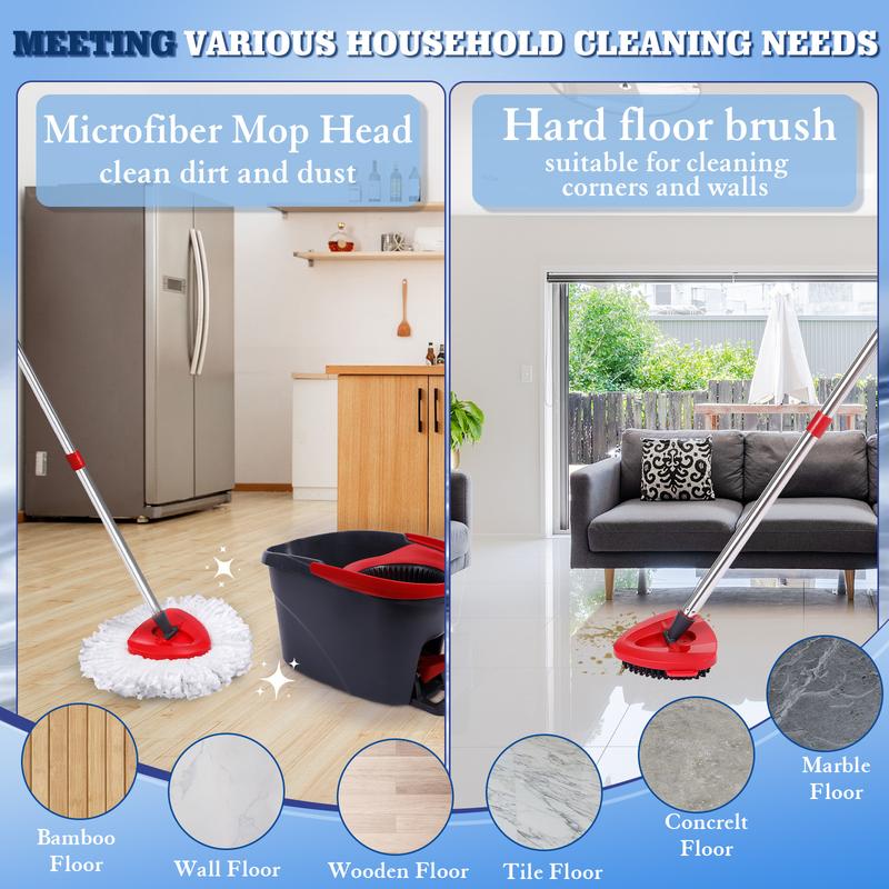 Mop Heads Replacements Combo for O-Ceda,4 Pcs Machine Washable Microfiber Spin Mop Refills Replace Heads,1 Scrub Brushs,1 Base,1 Set Handle,Spin Mop Replacements for Tub and Tile Cleaning